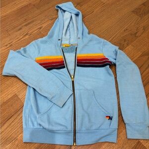 Aviator Nation Light Blue Hoodie with Multicolor Stripes